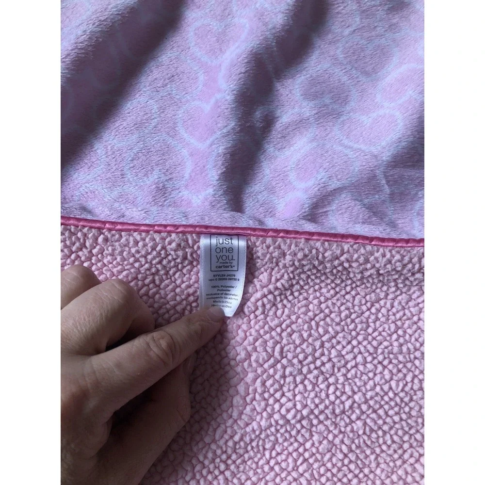 Just One You Carter's Monkey Applique' Baby Blanket Pink hearts Sherpa‎ Fleece